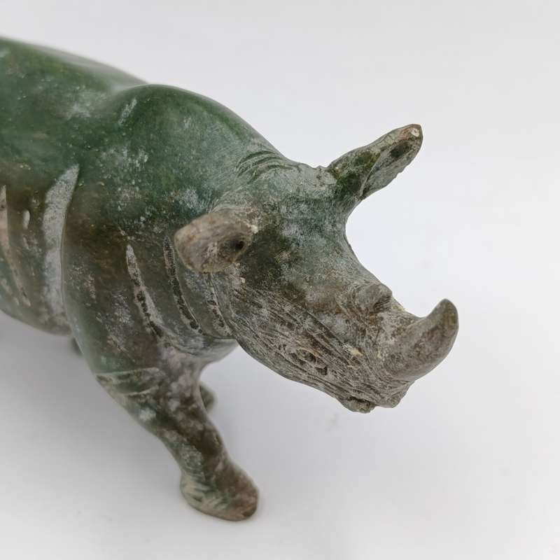 Vintage Green Serpentine stone Rhino sculpture