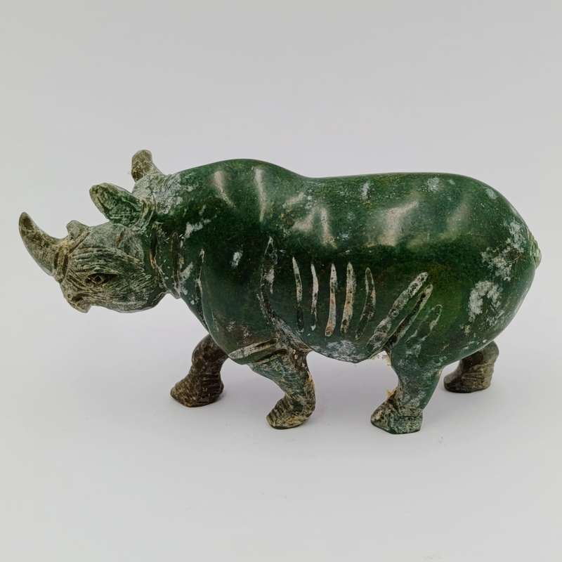 Vintage Green Serpentine stone Rhino sculpture