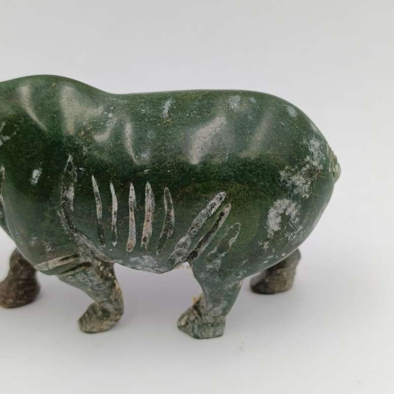 Vintage Green Serpentine stone Rhino sculpture