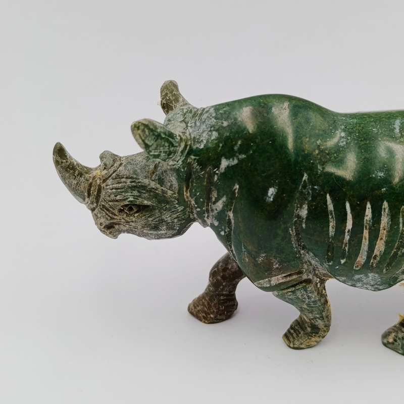 Vintage Green Serpentine stone Rhino sculpture