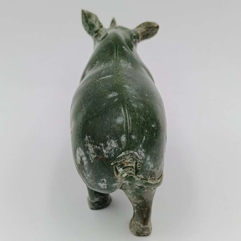 Vintage Green Serpentine stone Rhino sculpture