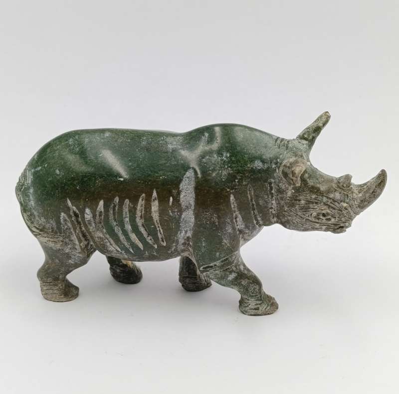 Vintage Green Serpentine stone Rhino sculpture