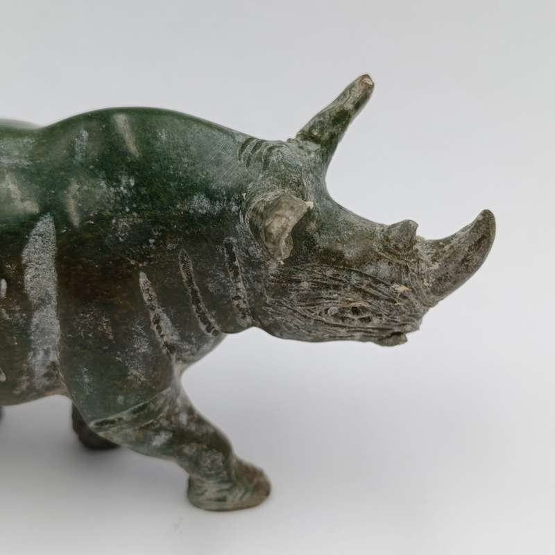 Vintage Green Serpentine stone Rhino sculpture