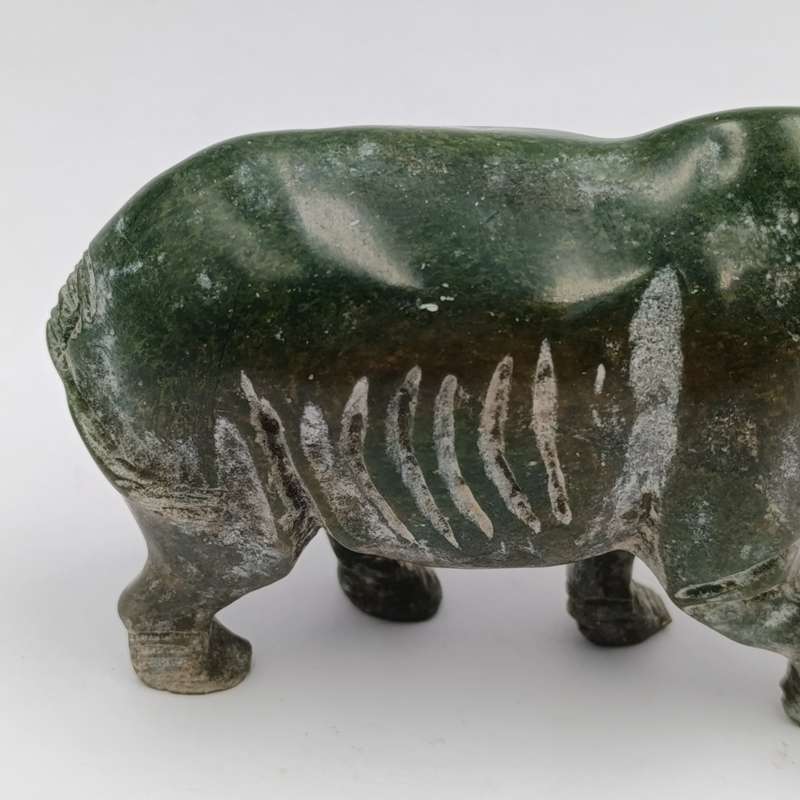 Vintage Green Serpentine stone Rhino sculpture