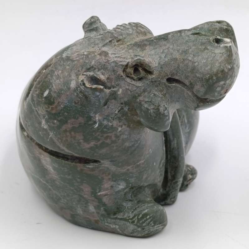 Vintage Green Serpentine stone Hippo carving