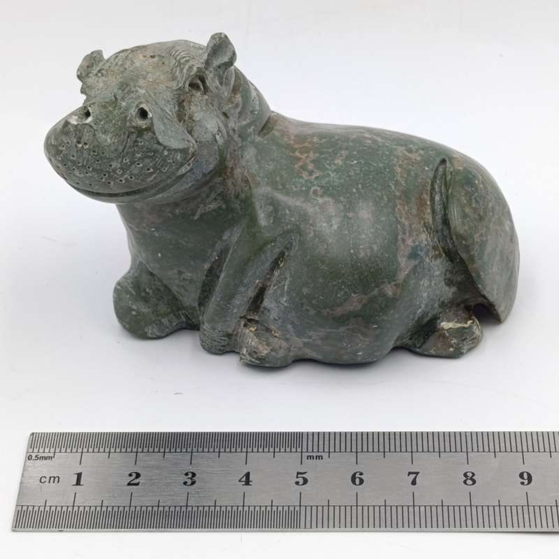 Vintage Green Serpentine stone Hippo carving