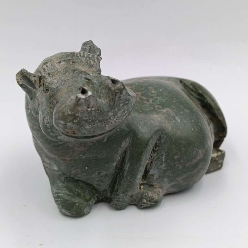 Vintage Green Serpentine stone Hippo carving