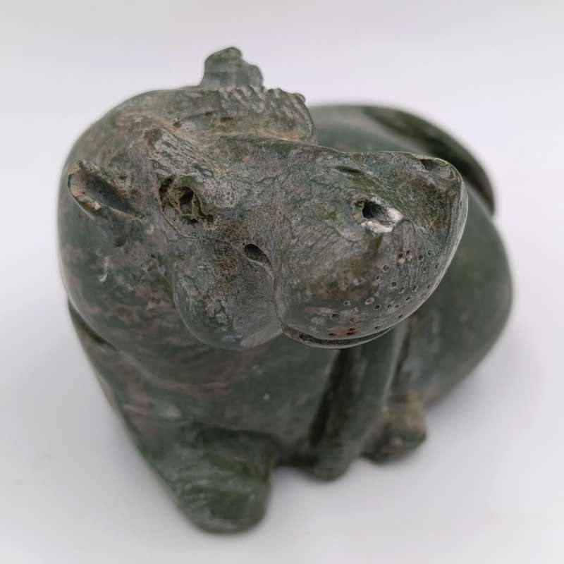 Vintage Green Serpentine stone Hippo carving