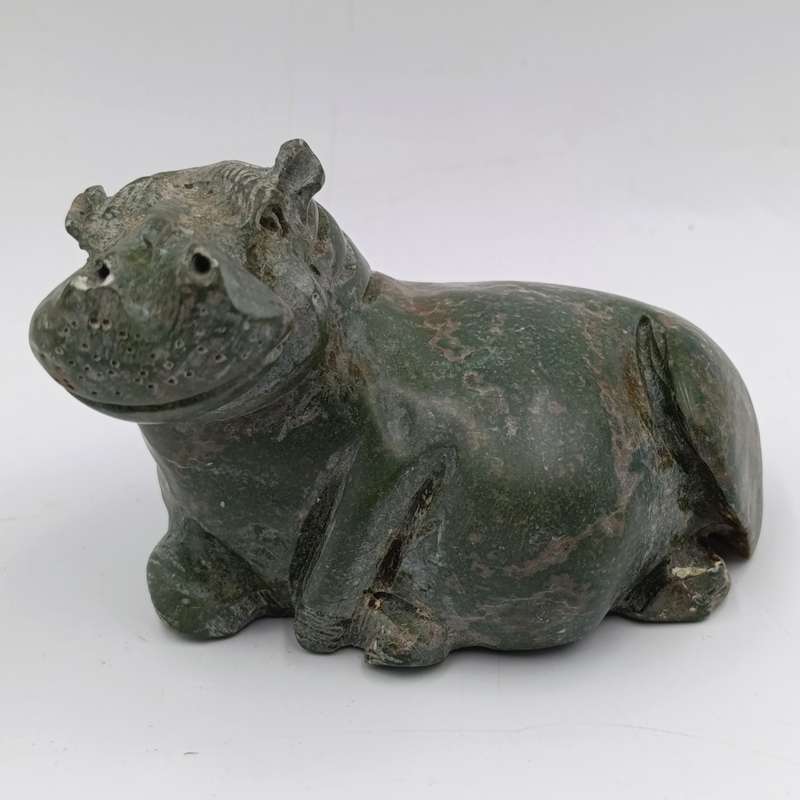 Vintage Green Serpentine stone Hippo carving