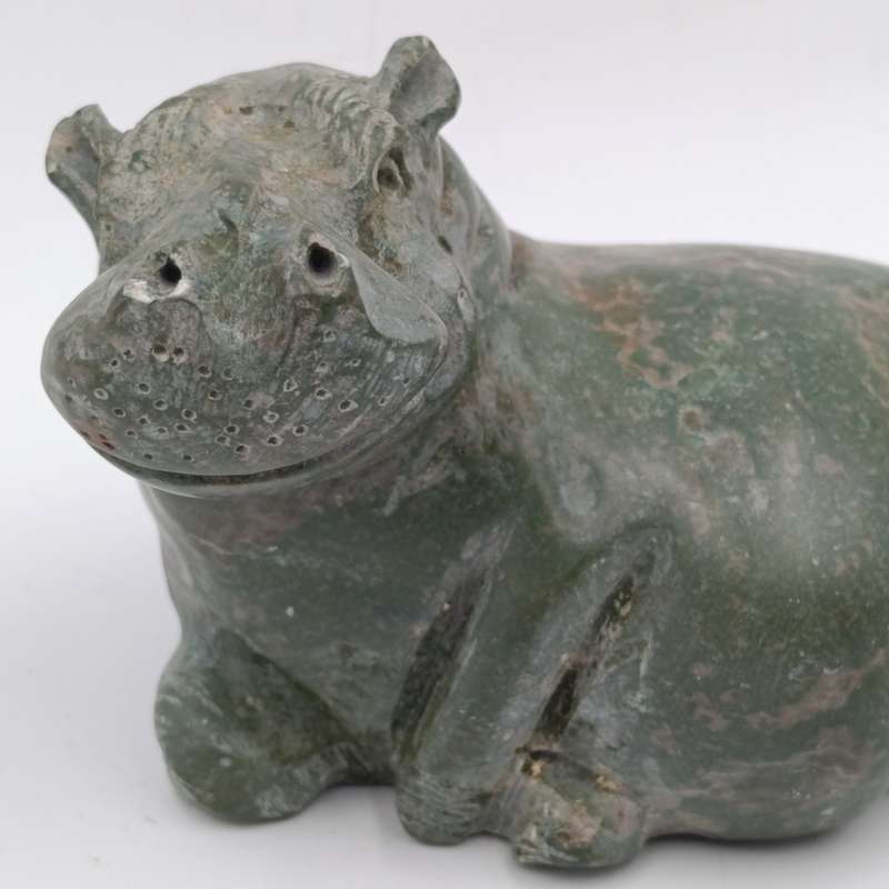 Vintage Green Serpentine stone Hippo carving