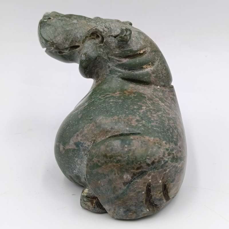 Vintage Green Serpentine stone Hippo carving