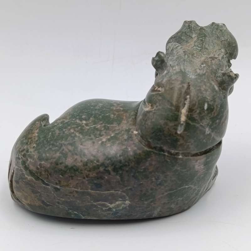 Vintage Green Serpentine stone Hippo carving