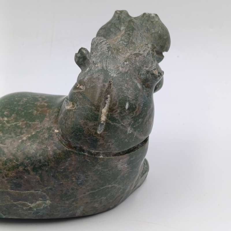 Vintage Green Serpentine stone Hippo carving
