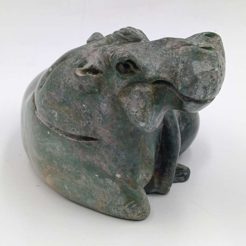 Vintage Green Serpentine stone Hippo carving