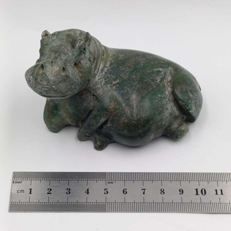 Vintage Green Serpentine stone Hippo carving