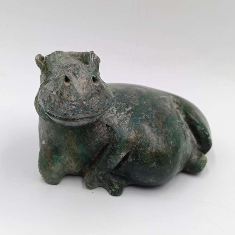 Vintage Green Serpentine stone Hippo carving