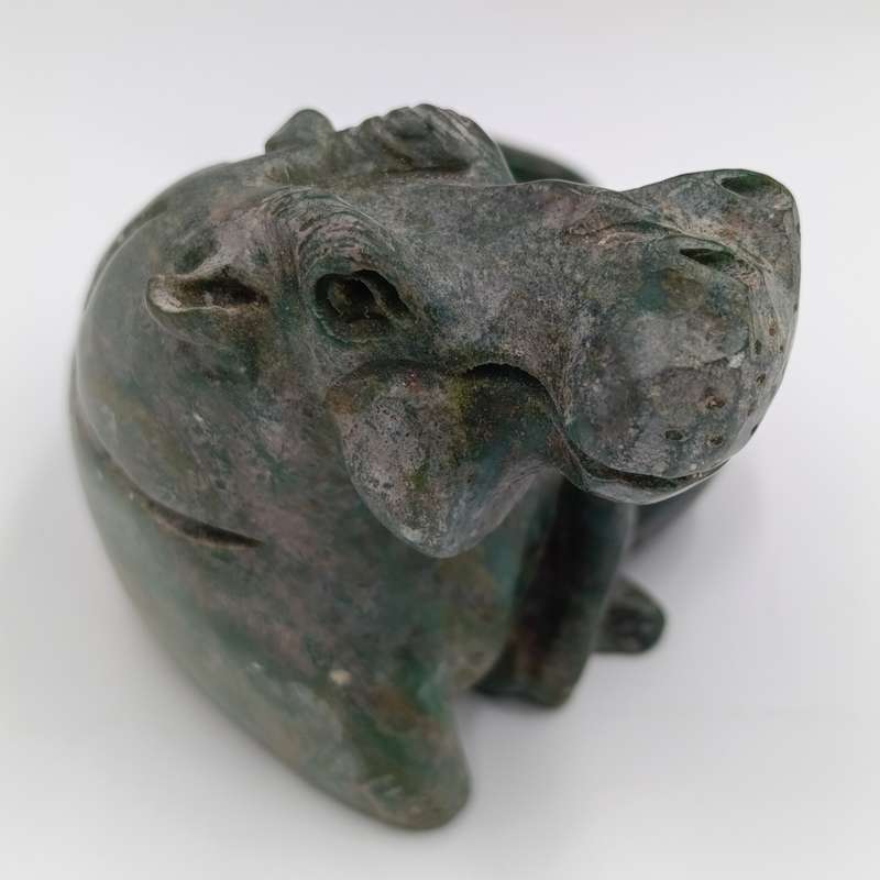 Vintage Green Serpentine stone Hippo carving