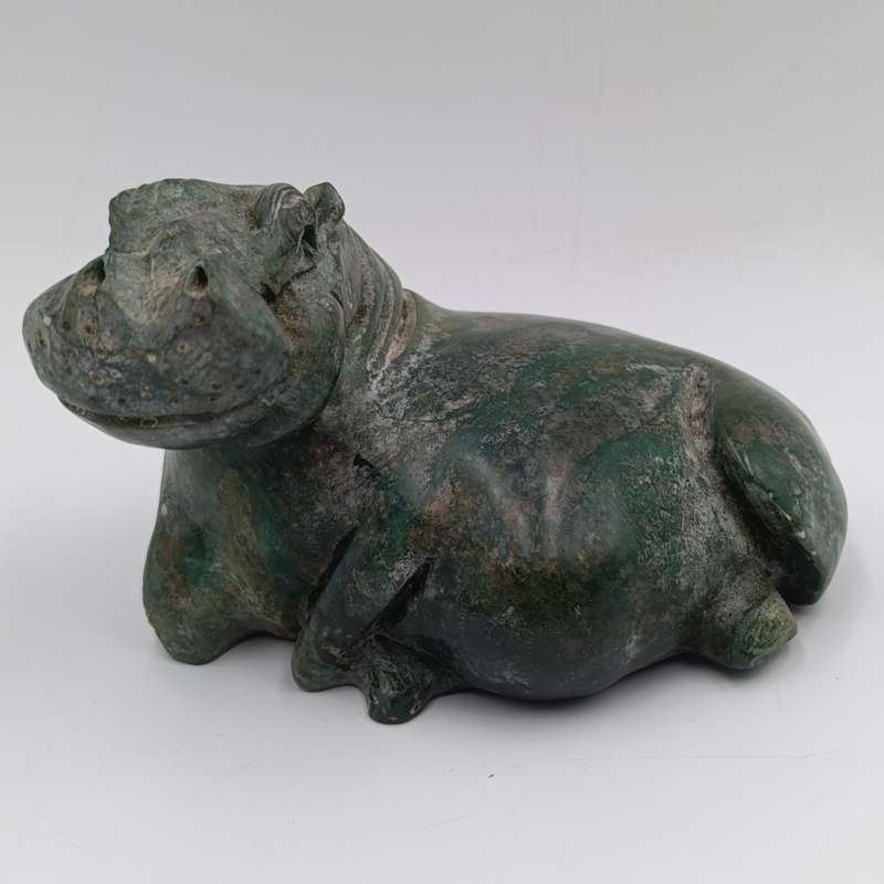 Vintage Green Serpentine stone Hippo carving