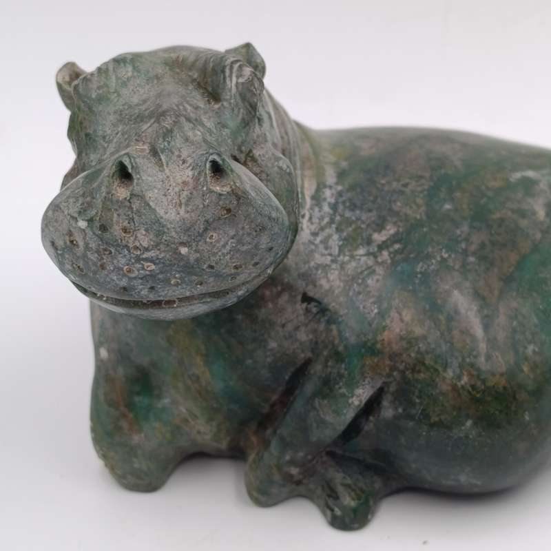 Vintage Green Serpentine stone Hippo carving