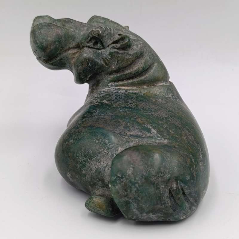 Vintage Green Serpentine stone Hippo carving