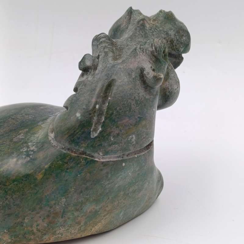 Vintage Green Serpentine stone Hippo carving