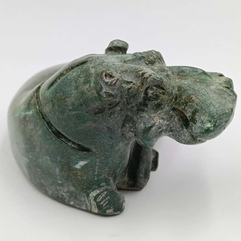 Vintage Green Serpentine stone Hippo carving