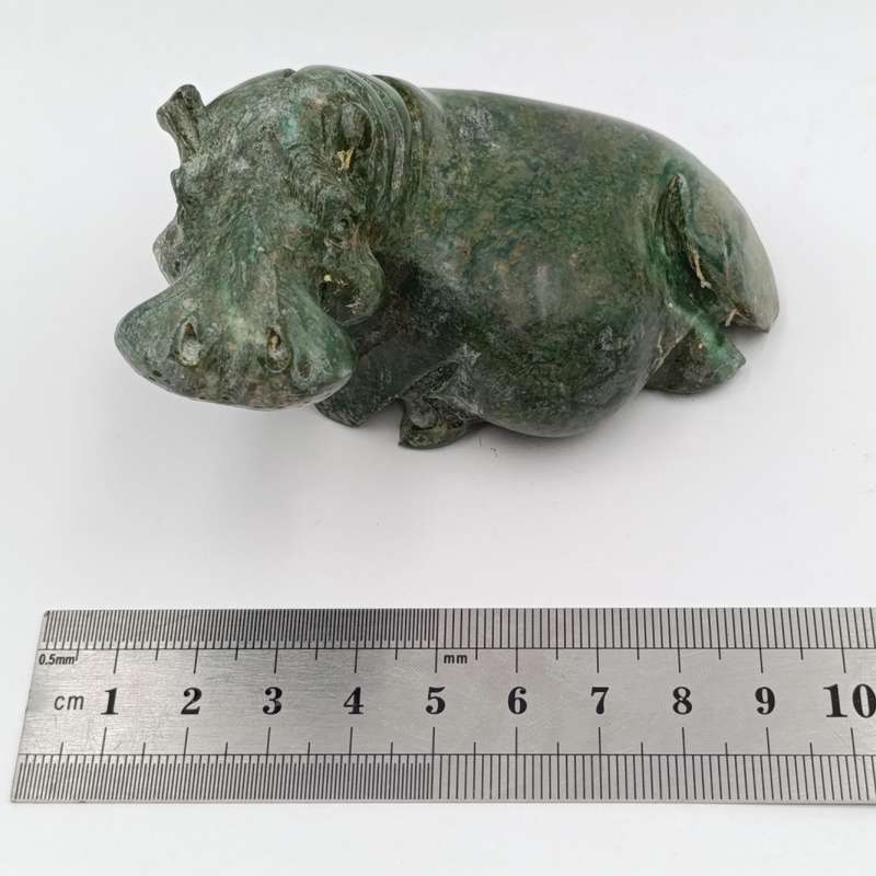 Vintage Green Serpentine stone Hippo carving