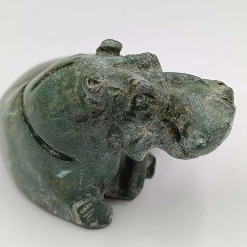 Vintage Green Serpentine stone Hippo carving