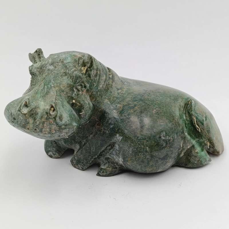 Vintage Green Serpentine stone Hippo carving