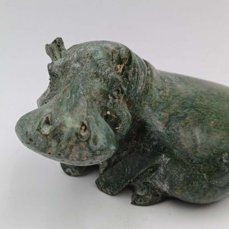 Vintage Green Serpentine stone Hippo carving