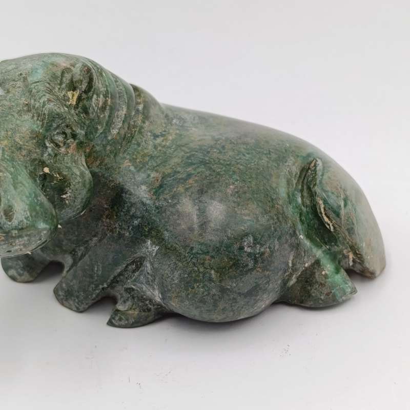 Vintage Green Serpentine stone Hippo carving