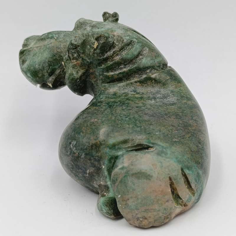 Vintage Green Serpentine stone Hippo carving
