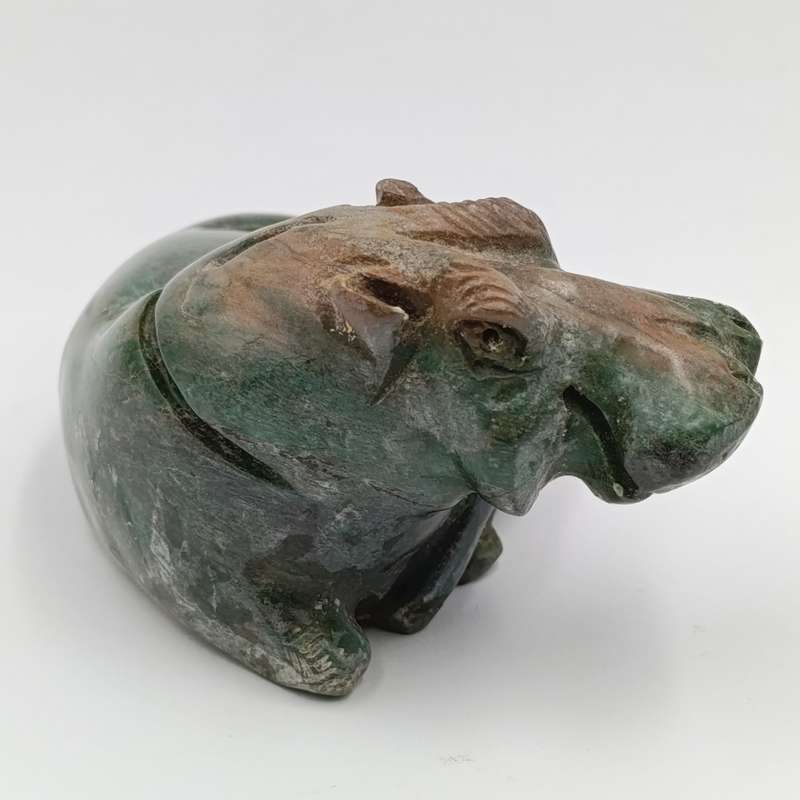 Vintage Green Serpentine stone Hippo carving