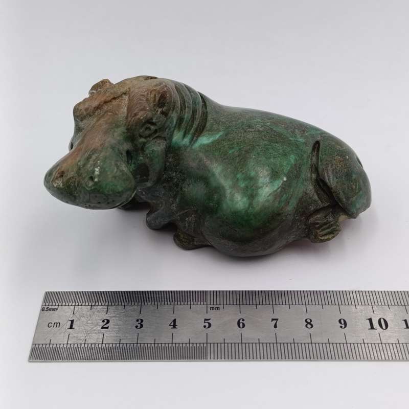Vintage Green Serpentine stone Hippo carving