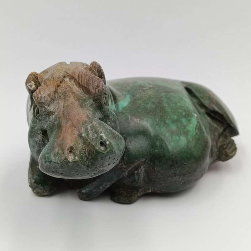 Vintage Green Serpentine stone Hippo carving