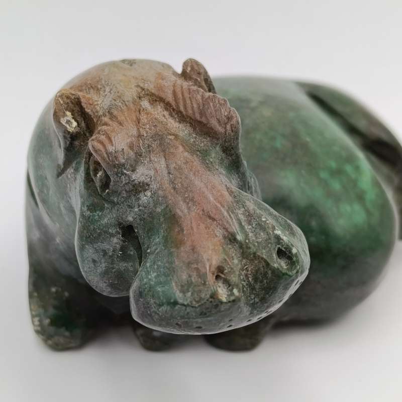 Vintage Green Serpentine stone Hippo carving