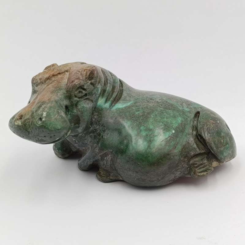 Vintage Green Serpentine stone Hippo carving