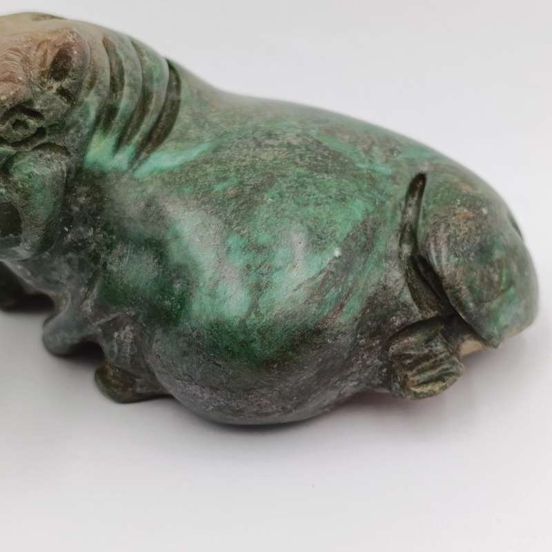 Vintage Green Serpentine stone Hippo carving
