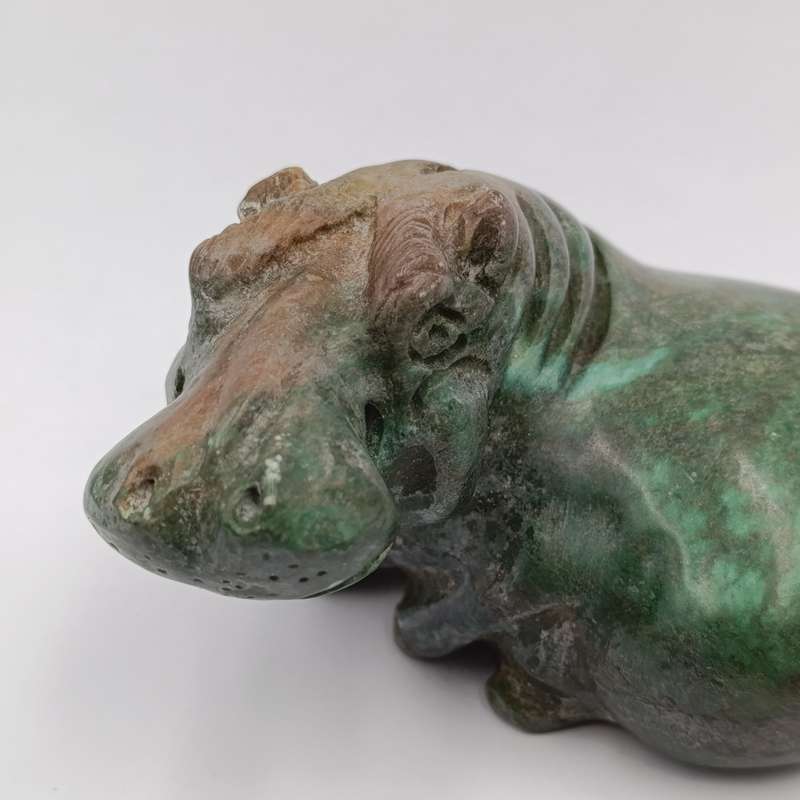 Vintage Green Serpentine stone Hippo carving