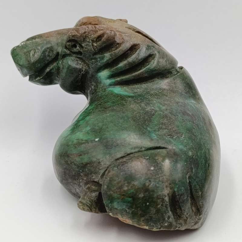 Vintage Green Serpentine stone Hippo carving