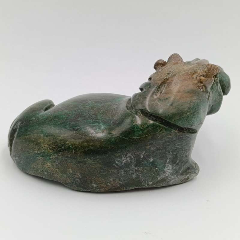 Vintage Green Serpentine stone Hippo carving
