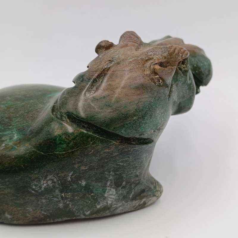 Vintage Green Serpentine stone Hippo carving