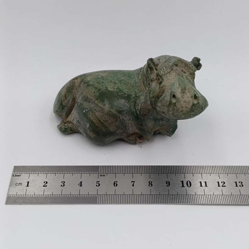 Vintage Green Serpentine stone Hippo carving