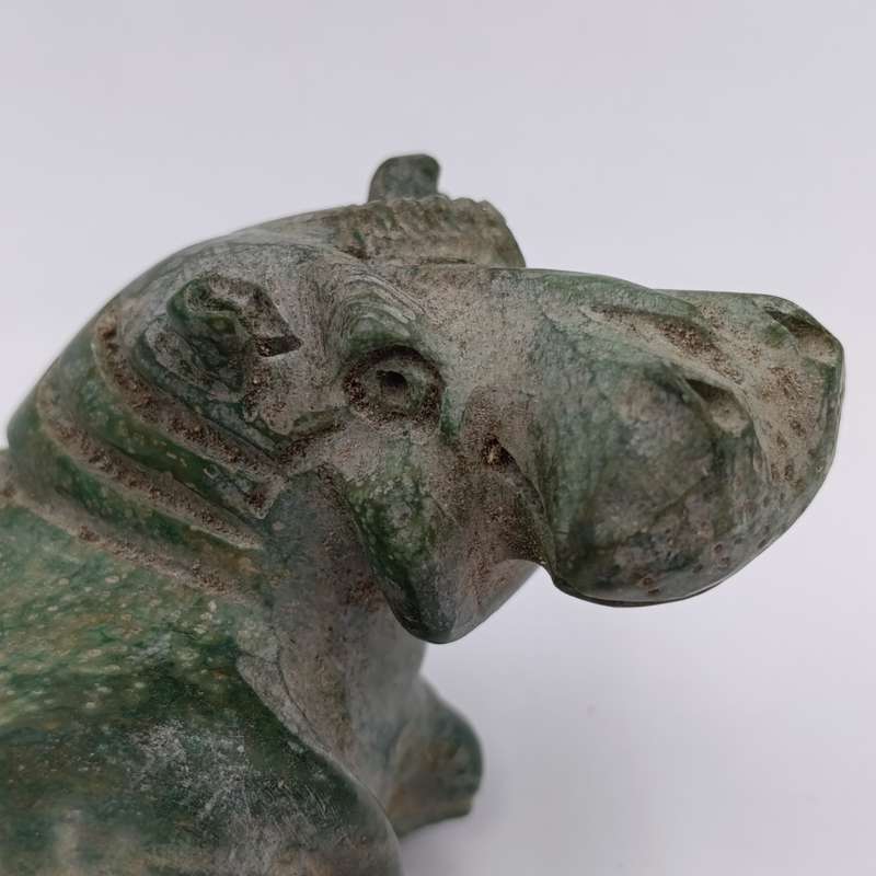 Vintage Green Serpentine stone Hippo carving