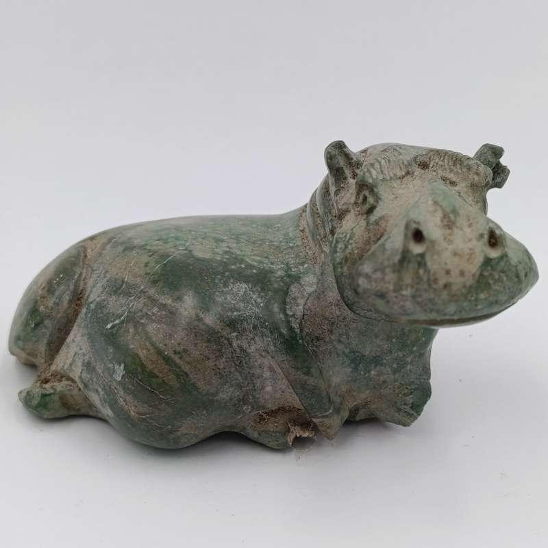 Vintage Green Serpentine stone Hippo carving