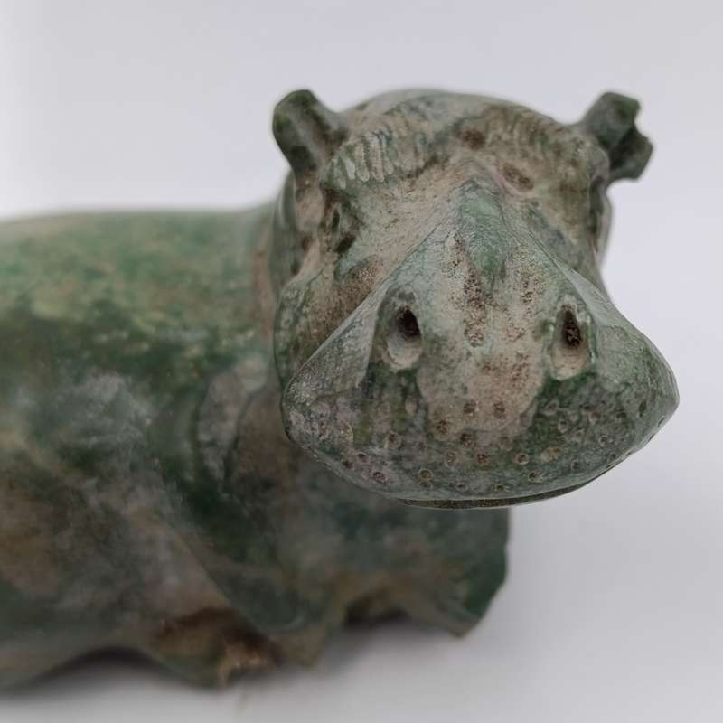 Vintage Green Serpentine stone Hippo carving