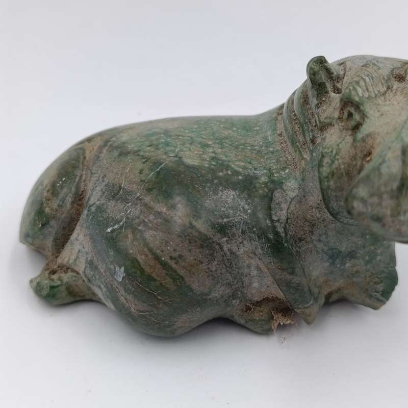 Vintage Green Serpentine stone Hippo carving
