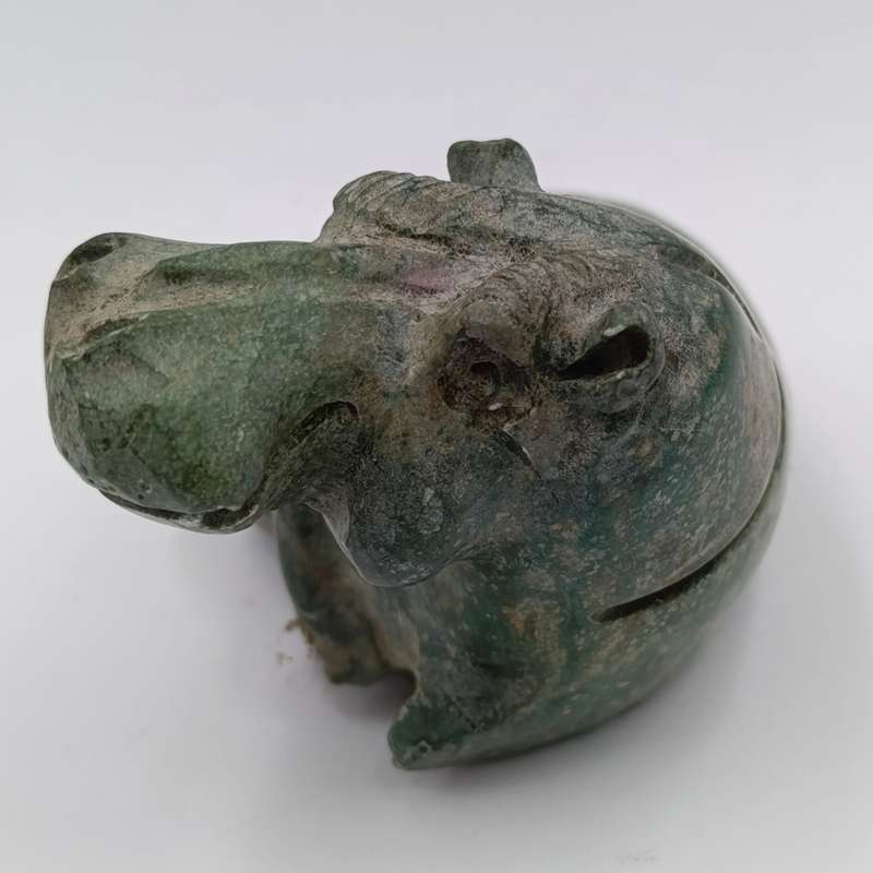 Vintage Green Serpentine stone Hippo carving