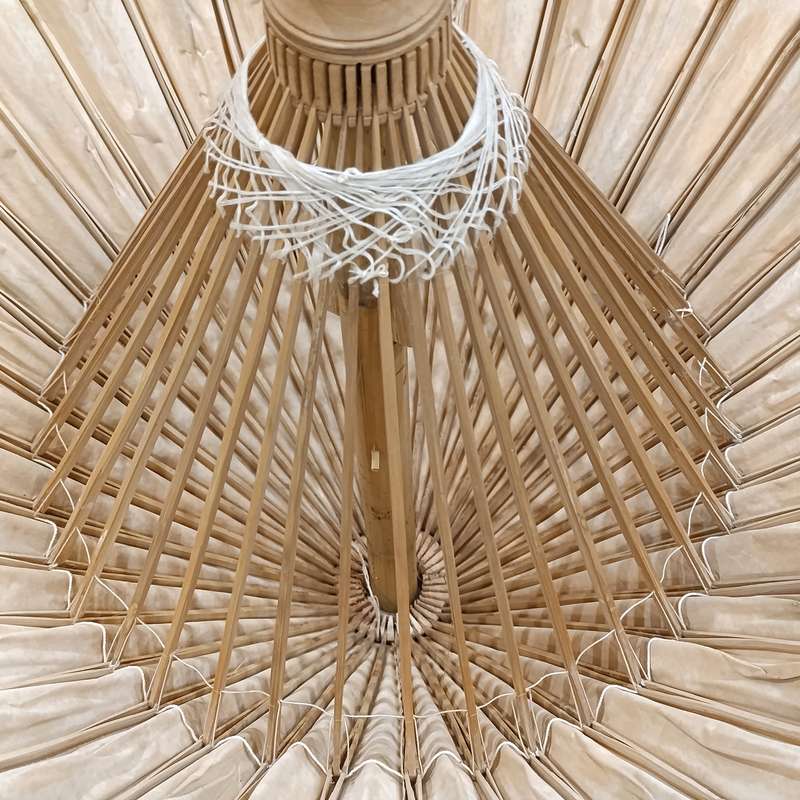 Vintage large handpainted Bamboo and cloth parasol