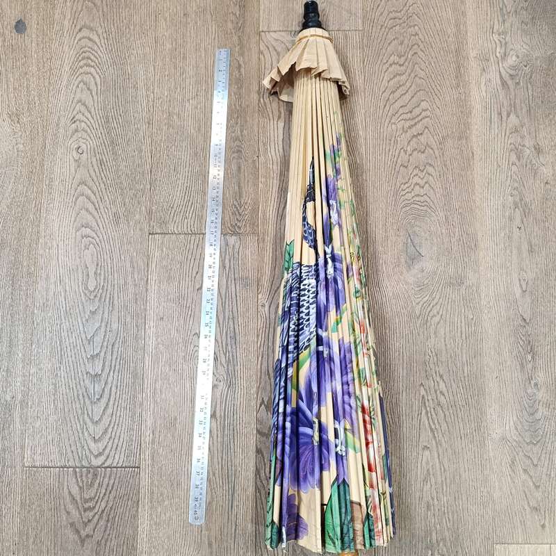 Vintage large handpainted Bamboo and cloth parasol